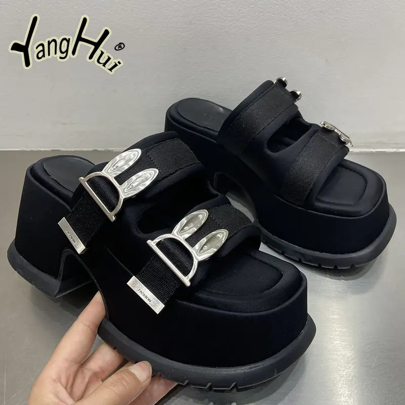 Rabbit Accessories Thick Bottom Elevated Increase Slippers Women Anti-slip 2023 Fashion Casual Simple Solid Color Sandals Summer