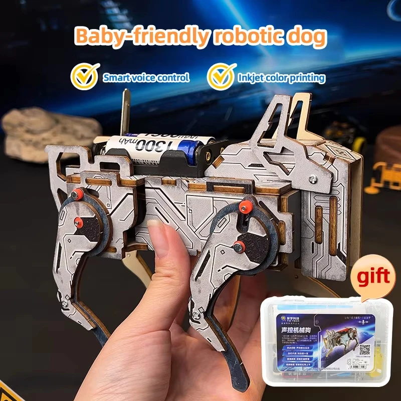 Kit di esperimenti scientifici fai-da-te per cani meccanici con controllo vocale fai-da-te e modello educativo per progetti di costruzione di giocattoli regalo per bambini