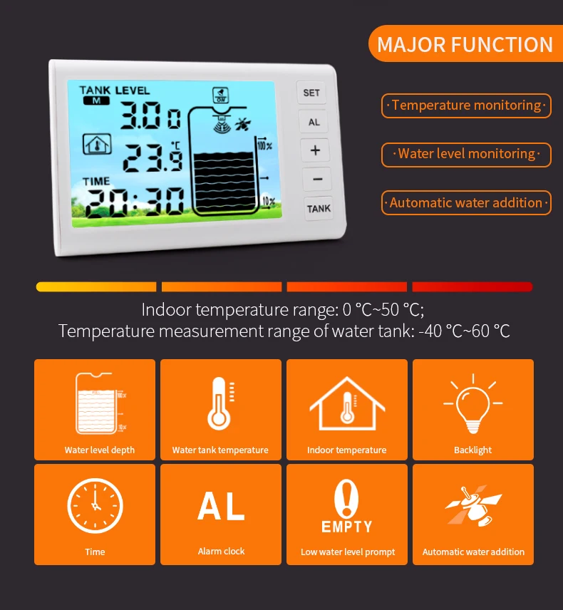 Ultrasonic Level Level Sensor Water Tank Liquid Depth Level Meter Sensor with Temperature Display Automatic Water Addition