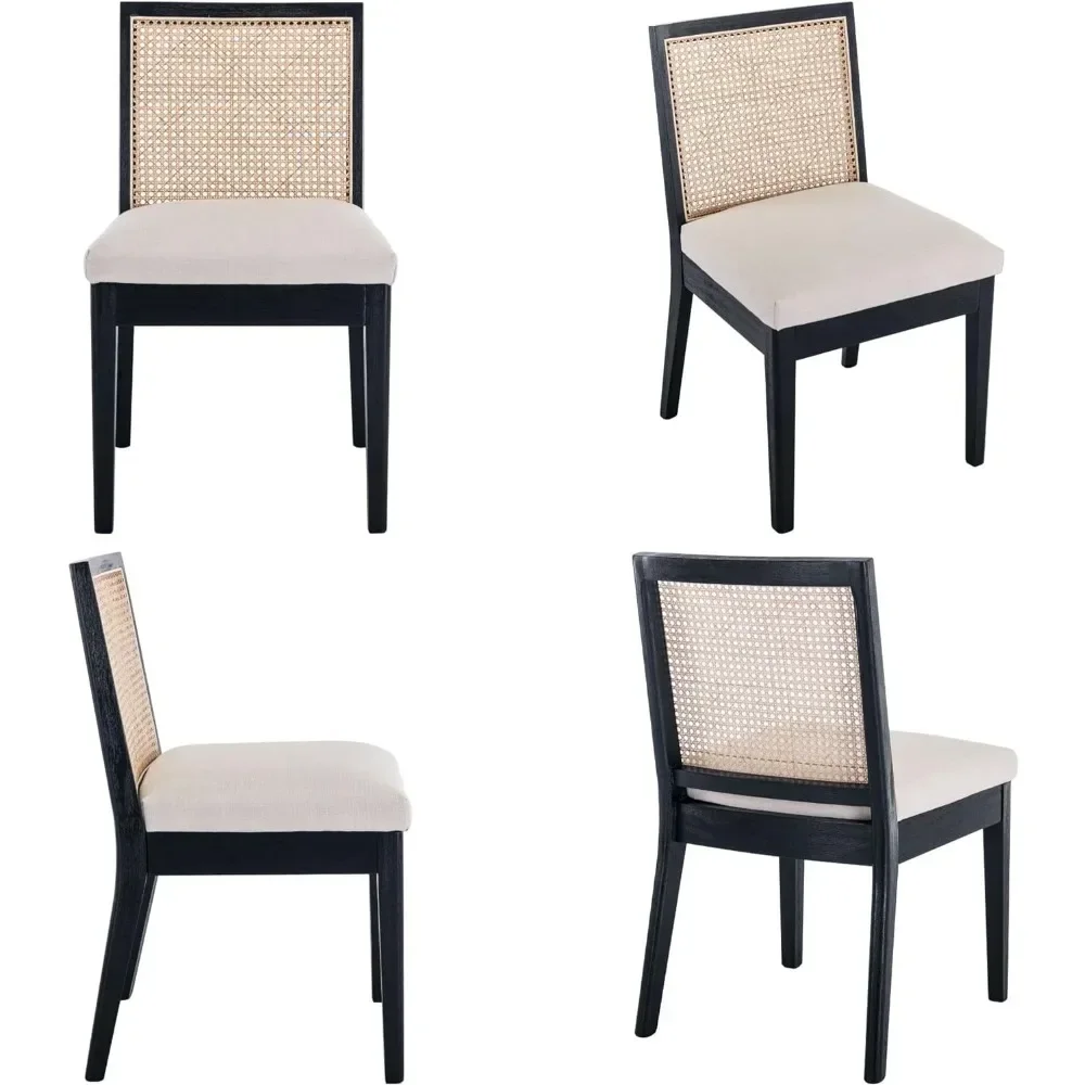 for Dining Chair Set of 4 with Upholstered for Dining Room, Farmhouse Rattan Wood Dining Chair