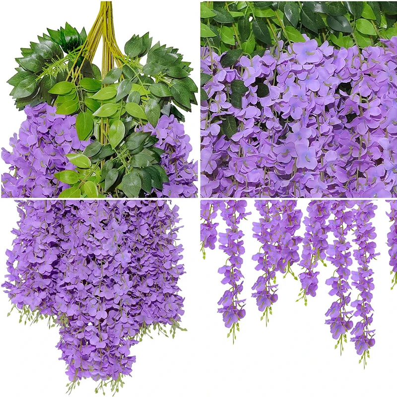 Wisteria Artificial Flowers 12piece Party Purple Rattan Fake Plant Vine Hangin Garland Wedding Decor Silk Wisteria Garland Home