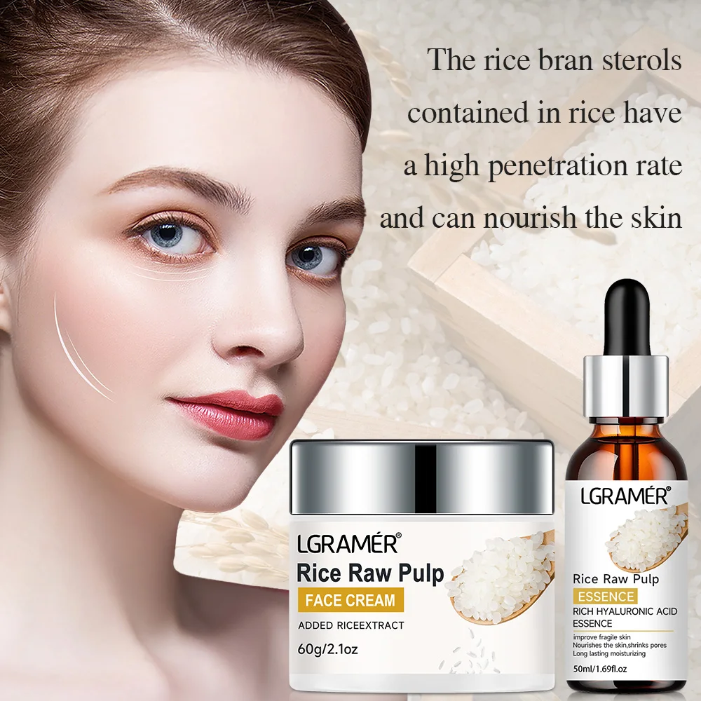 White Rice Whitening Smooth Wrinkles Face Cream Diminish Pigmentation Beauty Moisturizing Cream Rice Cream Essence Combination
