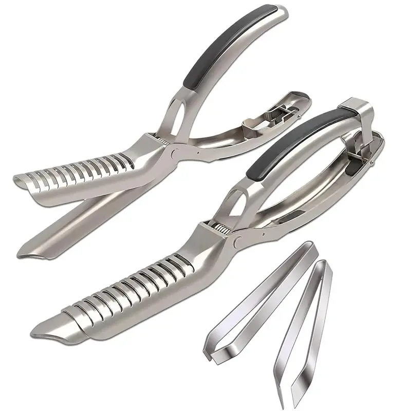 ABRW-2Pcs Rib Membrane Removal Tools, Rib Prep Tool, Stainless Steel BBQ Rib Skinner With 2Pcs Tweezers Pliers And Gloves