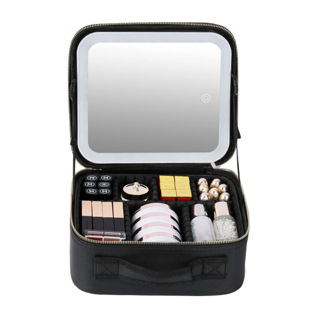 

Smart LED Cosmetic Case with Mirror Beauty Bag Portable Large Capacity Fashion Simple PU Leather Casual for Weekend Vacation