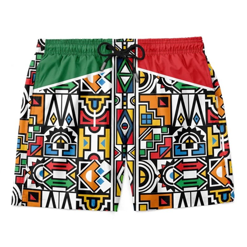 Men's Beach Pants Retro African Stripe 3D Printed Hawaii Shorts Men's Summer Breathable Trunks Fitness Street Men's Ropa Hombre