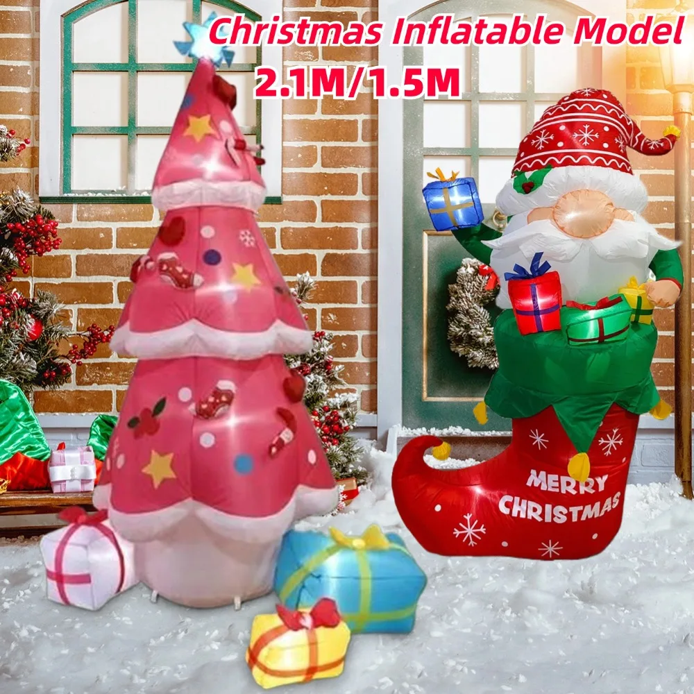 2.1M/1.5M Christmas Inflatable Santa Claus Xmas Tree Model Outdoor Decoration for Yard Garden Lawn Holiday Party Decor Ornament