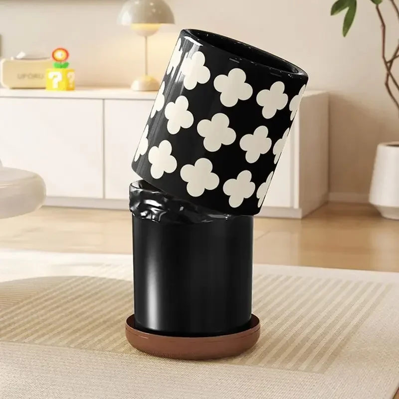 Trash Can Double Layer Large Trash Bin Living Room Modern Wastebasket Bedroom Kitchen Litter Bins Retro Garbage Bin Cleaning