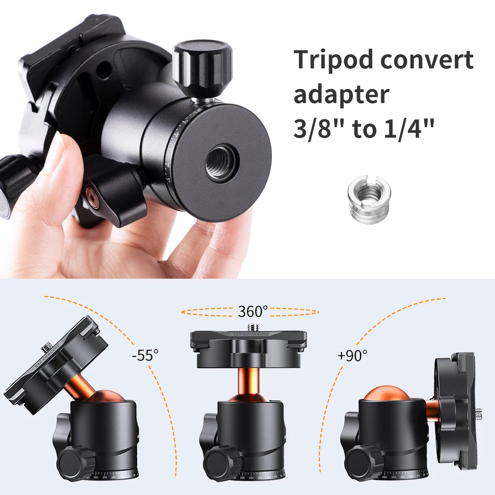 K&F CONCEPT BH-28L Ballhead Tripod Mount Adapter 28mm Large Ball Head Adapter with Quick Release Plate 10kg/22lbs Load Capacity