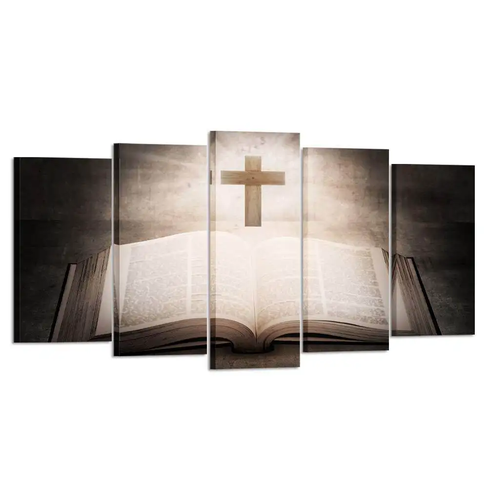 

No Framed 5 Pieces Jesus Christian Crosses Sunshine Bible Wall Art Canvas Posters Pictures Paintings Home Decor for Living Room