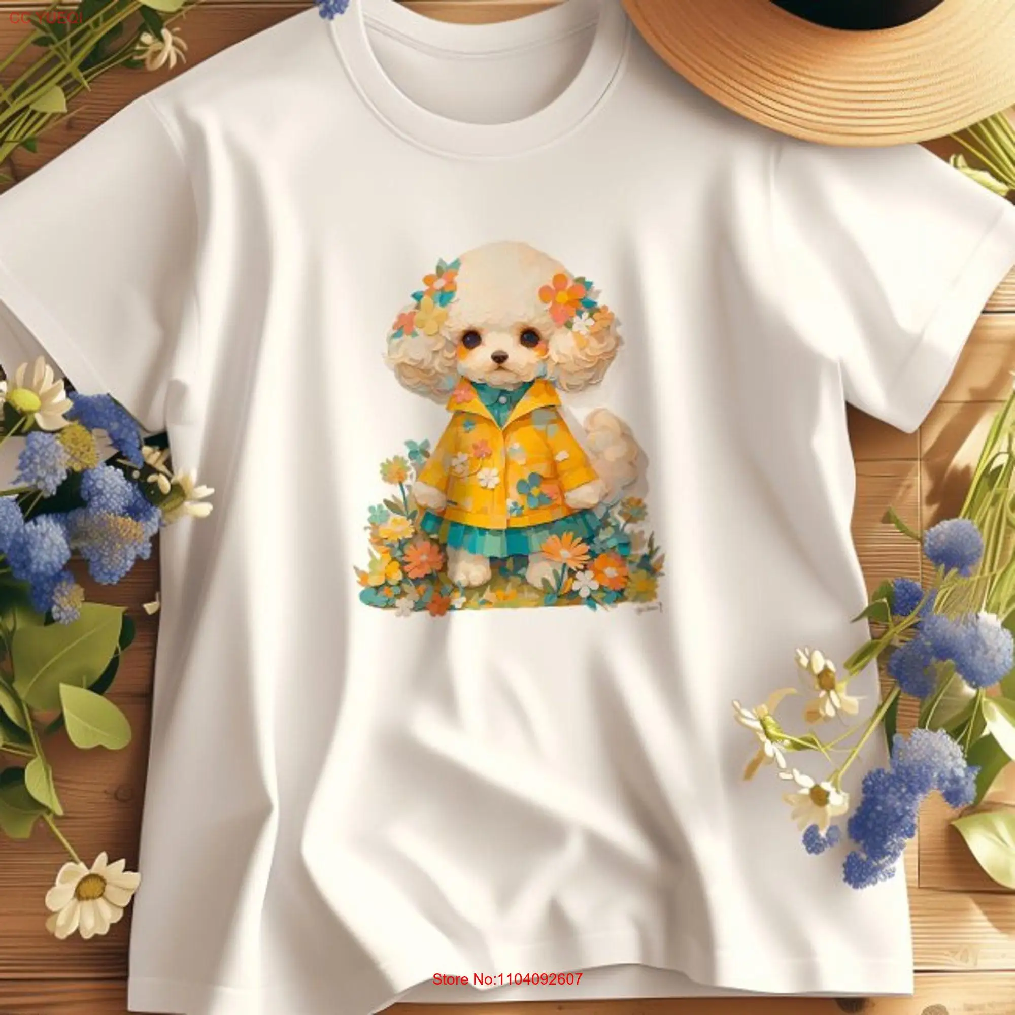 Floral Poodle in Dress T Shirt Women's Casual Cotton Pet Lover Fashionable Top Cute Dog Themed Clothing Unique Garden