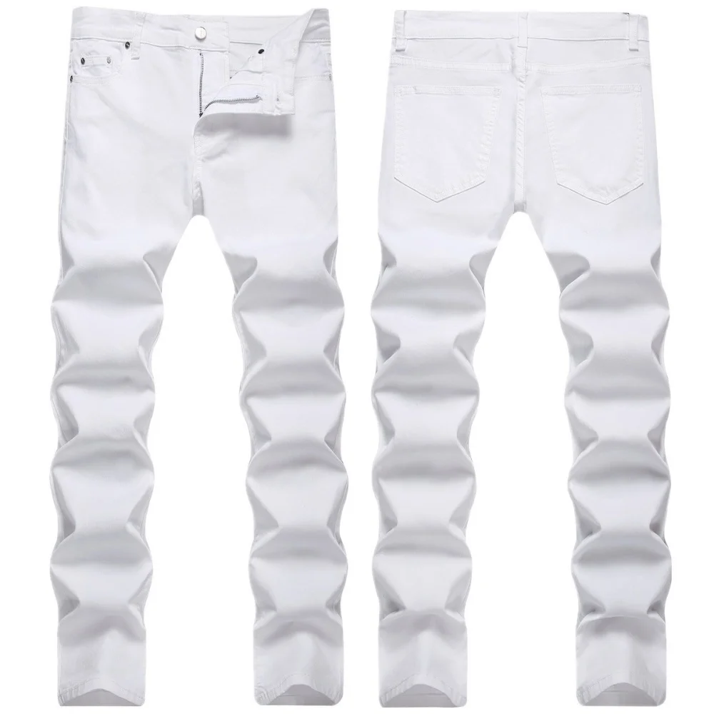 

High-end fashion fashion brand white men slim jeans small feet micro elastic personality pants
