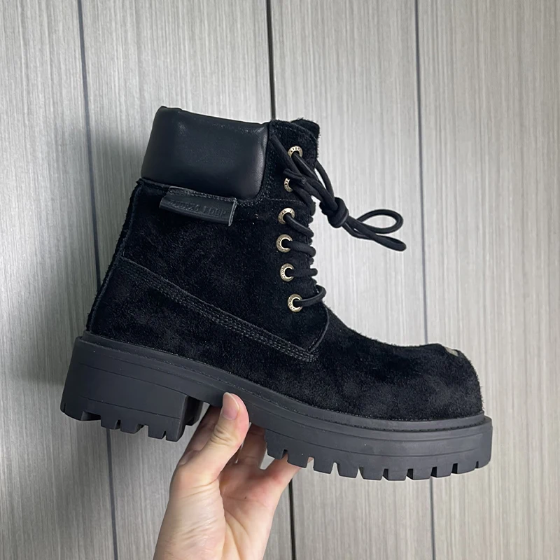 

Bla High-Top Boots Men's Thi Bot Heightening Briti Sle American Workwear ort Boots Large Head eepskin B...