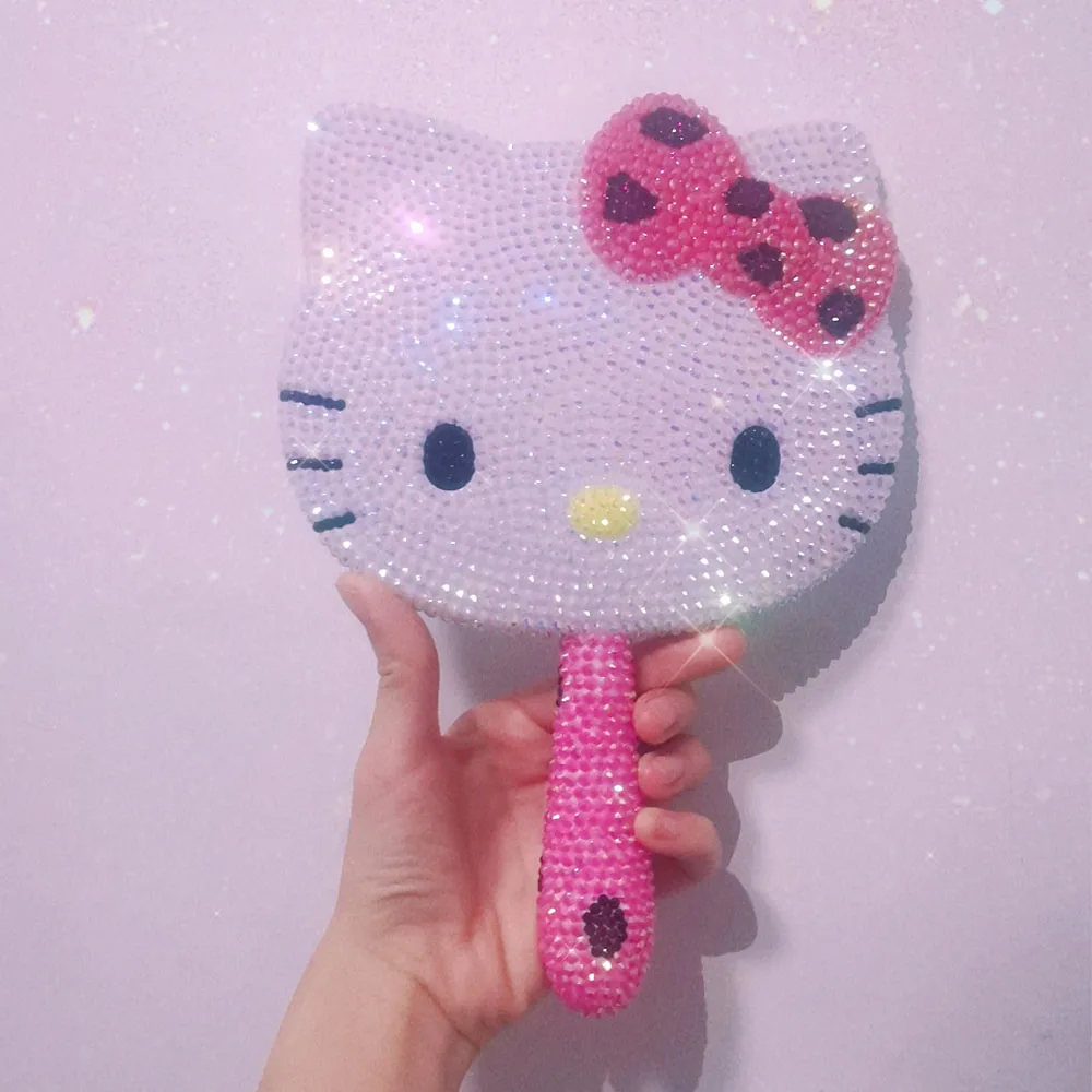 

Kawaii Vanity Mirror Cartoon Shiny Rhinestones Cute Beauty Handheld Mirror Diamond Pink Flip Lovely Birthday Gifts
