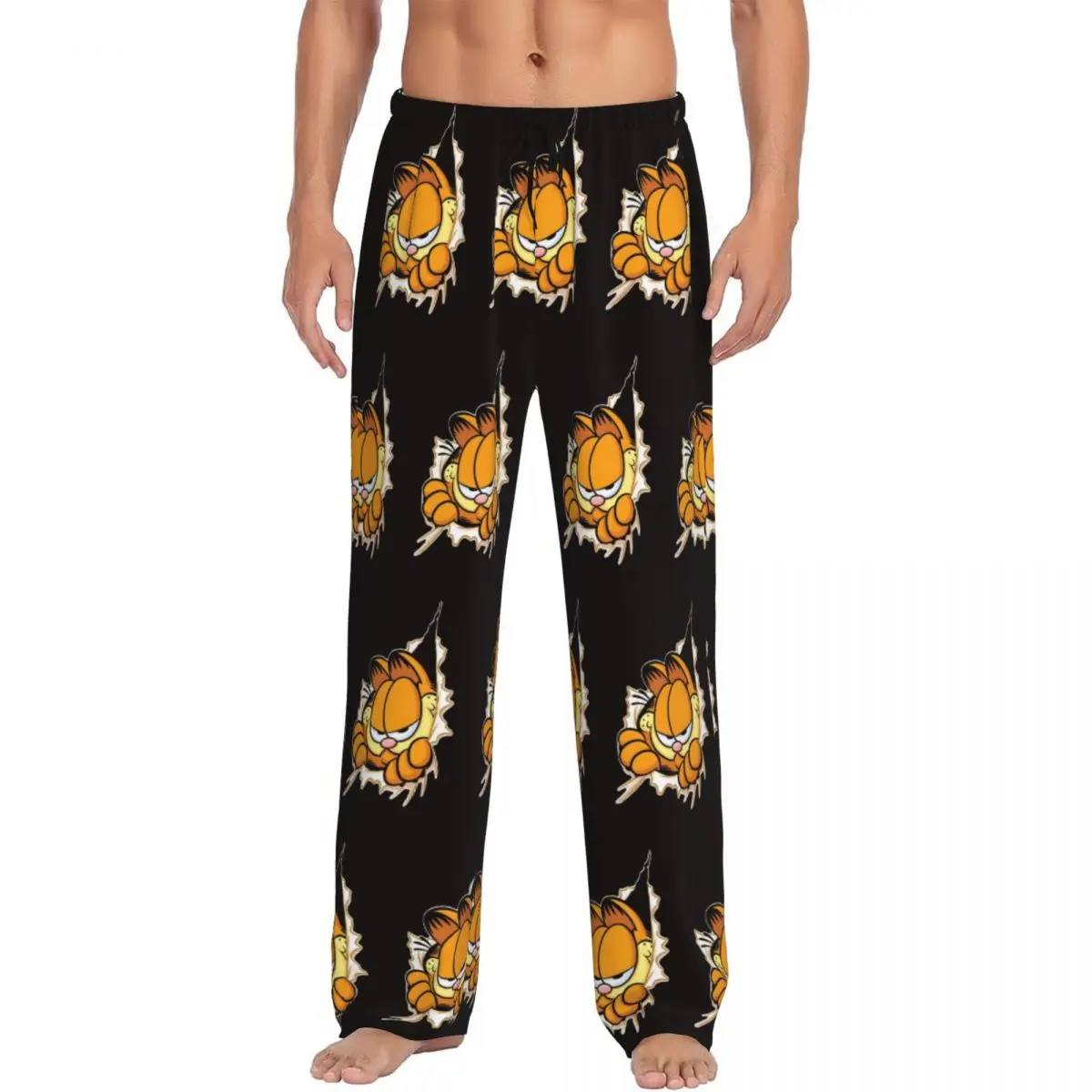 

Изготовленные на заказ пижамные штаны G-Garfielded, одежда для сна, мужские эластичные пояса, штаны для сна с милым котом и карманами