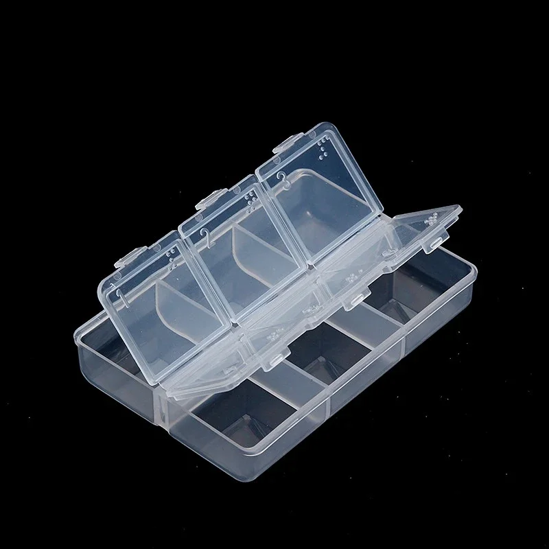 6 Grids Adjustable Jewelry Beads Drills Nail Art False Tips Storage Box Case Hard Transparent Plastic Jewelry Tool Accessories