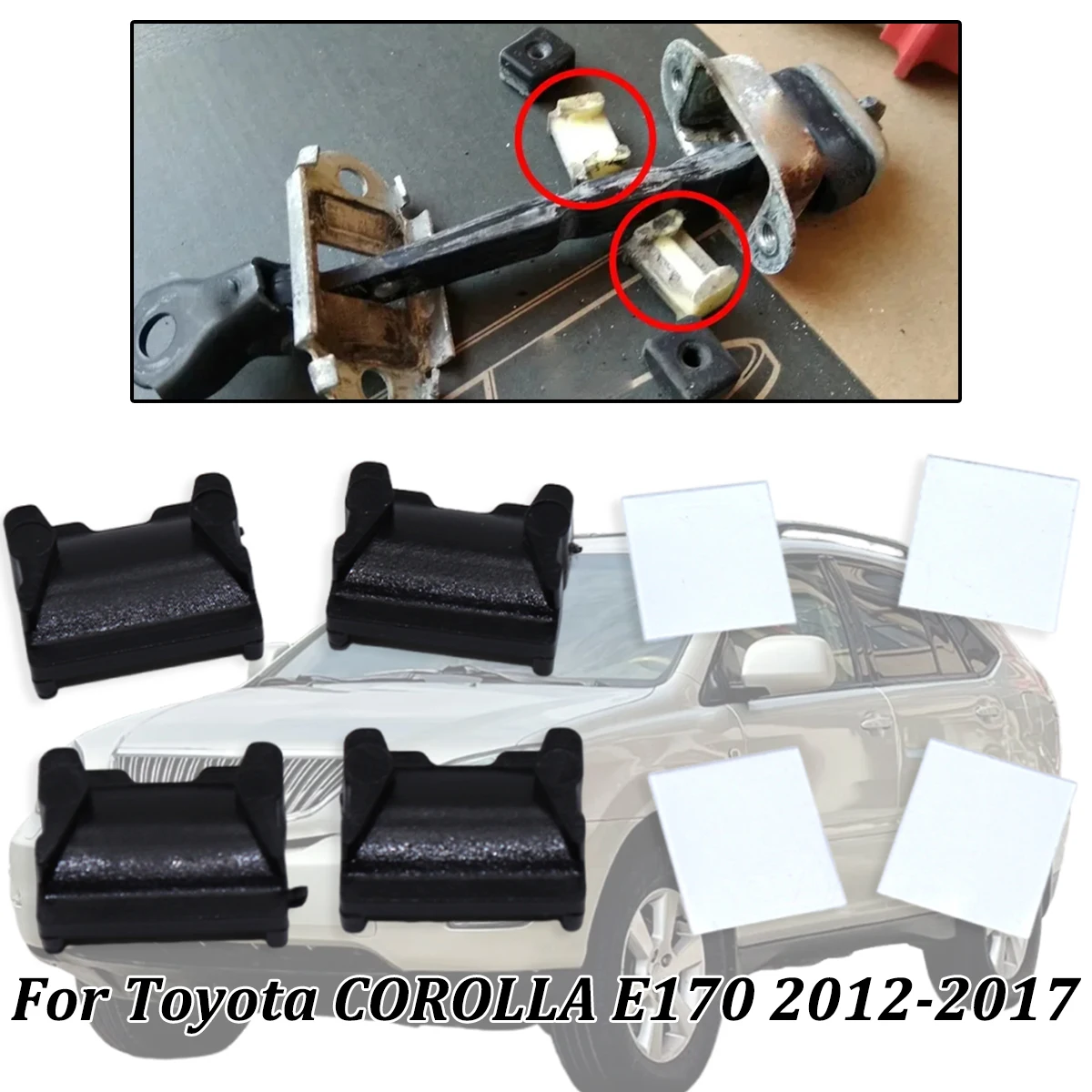 

4Kit For Lexus RX300 U10 1998 1999–2003 New Door Hinge Stop Bracket Check Strap Repair Kit Stopper Damping Spring Clips Black