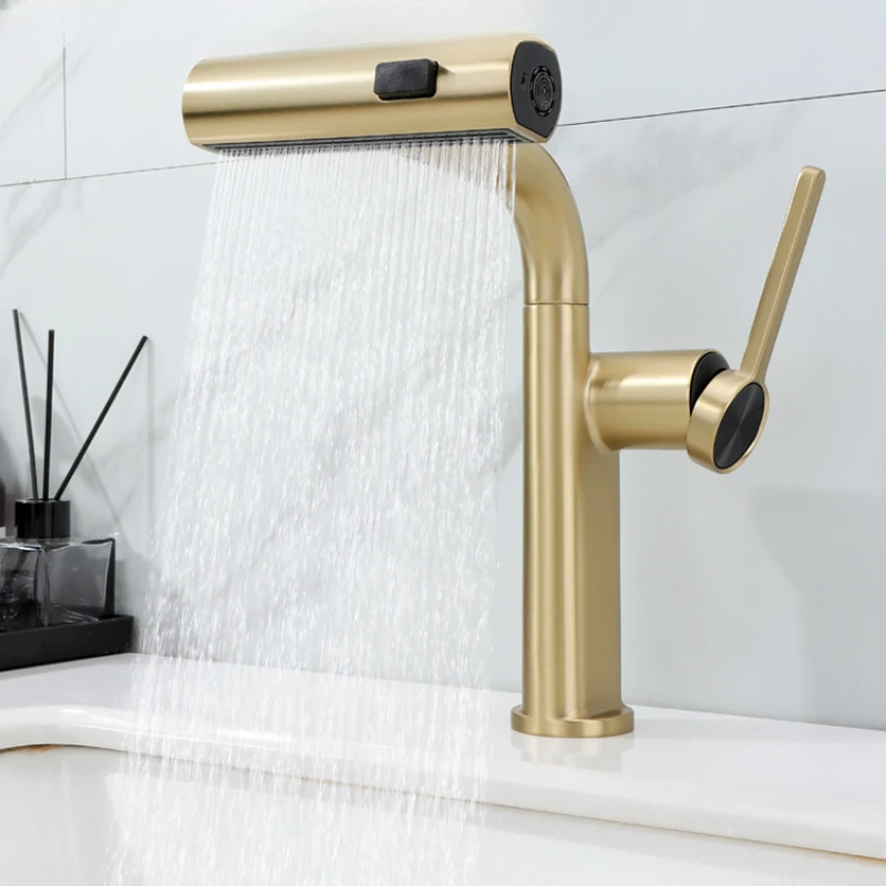 Washbasin hot and cold water faucet, toilet basin, pull-out rainfall waterfall, swirl all copper gold