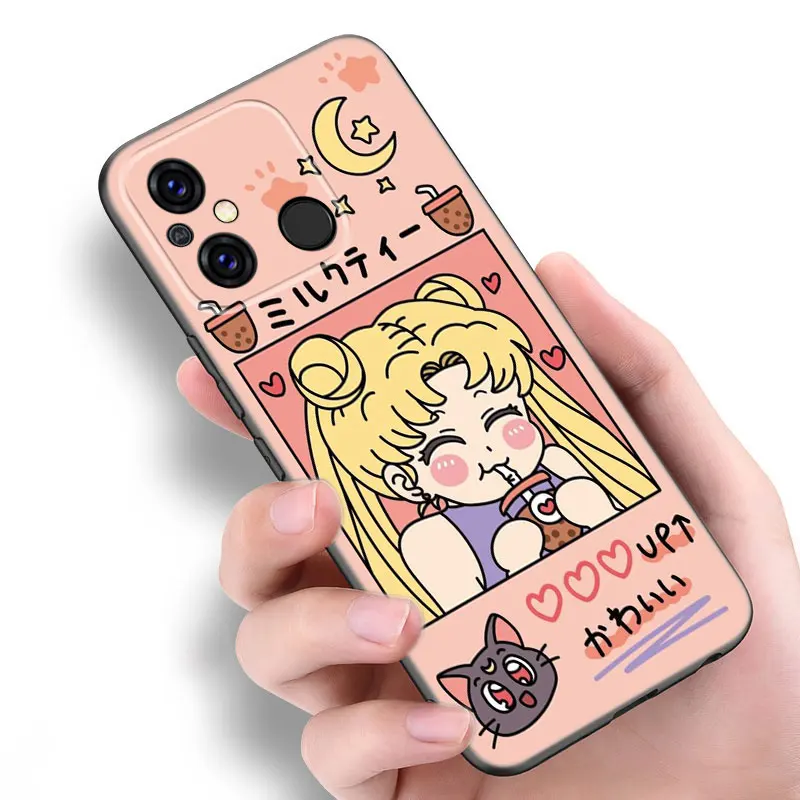 Capa de telefone preta S-Sailor Moon bonito para Xiaomi, Redmi 11, Prime, 11A, 12C, 13C, A1, A2, A3, 12, 13, 4G, 10, 13R, 5G, 9A, 10A, 9C, 10C, 9i, 9T, 12R