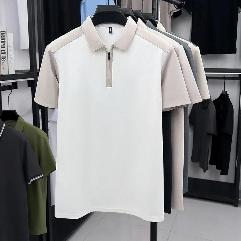 Men Casual Polo Shirt With Zipper Contrast Color Design For Daily Wear Summer Season