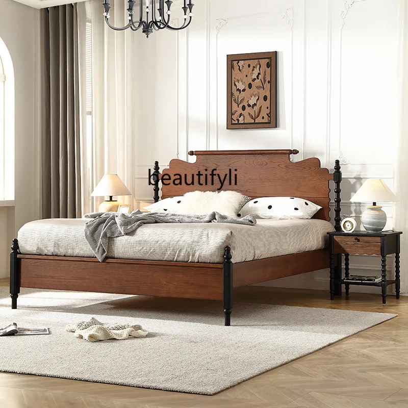 

French Vintage Style 1.8m Solid Wood French Carved Double Retro Bed