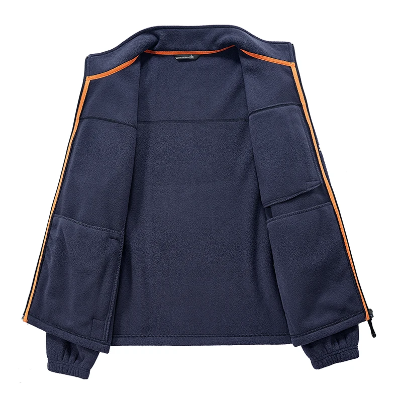 Men's Polar Fleece Jacket Autumn Winter New Solid Color Warm Plush Liner Outdoor Travel Stand Collar Coat Men's Fleece stormcoat