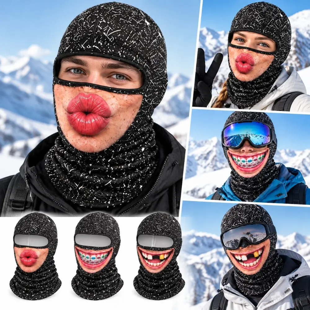 3D Face Printed Old Man Balaclava Face Mask Full Coverage Missing Teeth Pattern Funny Ski Mask Elastic Stretch Ski Mask Hood