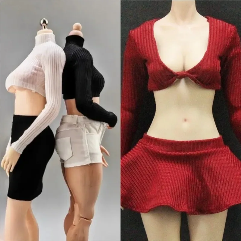 

High Neck 1/6 Tight Fitting Long Sleeved Short T-shirt Sexy Top Female Doll Clothes for 12" Soldier PH S07 S10 TBL Body Doll