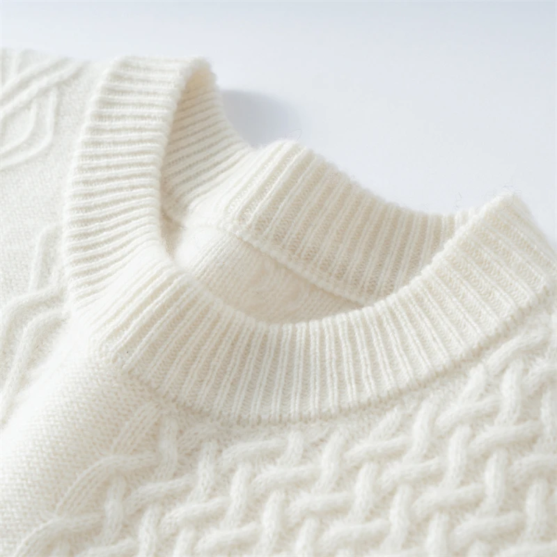 450g Winter 100% Pure Cashmere Sweater Men's Round Neck Thickened Knitted Top Casual Loose Sweater