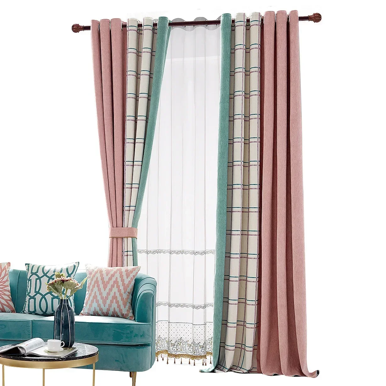 NH4026Modern blackout bedroom home seamless splicing finished mink velvet curtains