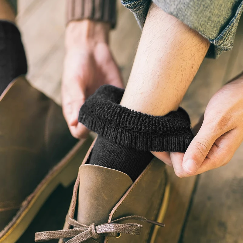 3 pares de calcetines de lana súper gruesos para hombres calcetines de lana merino contra la nieve fría calcetines de felpa calcetines de esquí de tubo medio gris negro suave