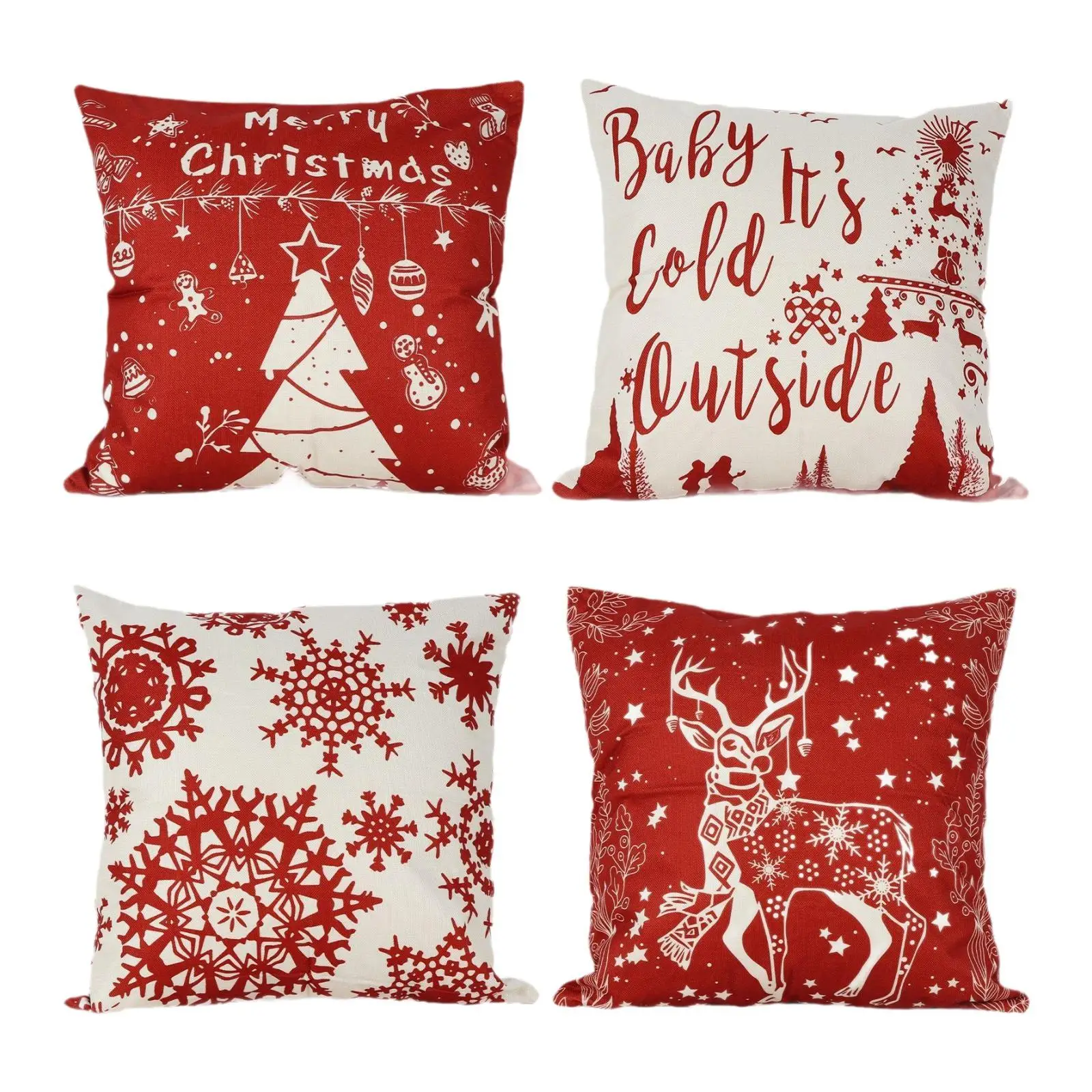 4 Pieces Christmas Throw Pillow Cover Pillow Case for Bed Cafe Farmhouse