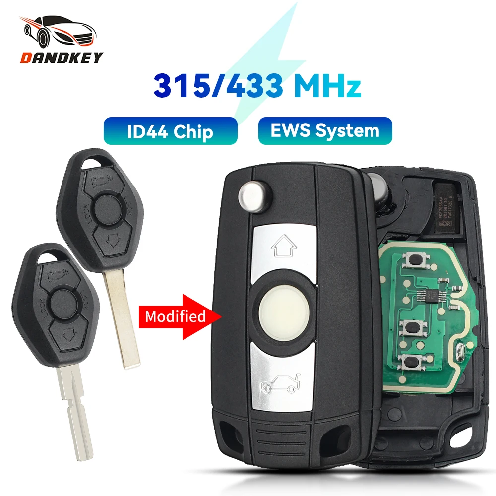 

Dandkey EWS Sytem Car Modified Remote Key For BMW E38 E39 E46 X3 X5 Z3 Z4 1/3/5/7 Series Fob 315/433MHz Transmitter ID44 Chip