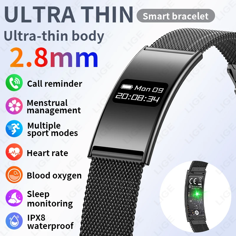 Original LIGE Smart Watch 2.8mm Ultra-thin body Waterproof Daily Monitoring Gift women men Smart Bracelet For Android lOS New