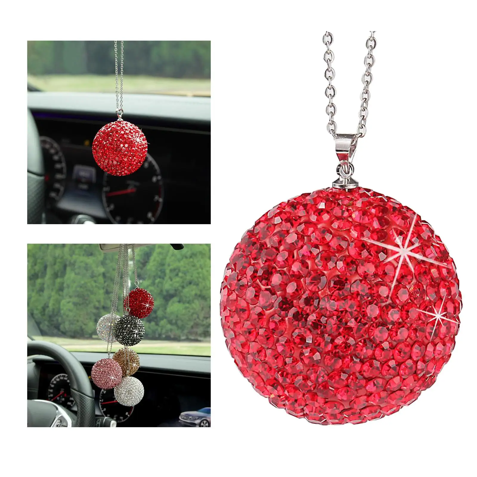 Bling Diamond Creative Glass Ball Cute Car Charms Hanging Pendant Ornamental