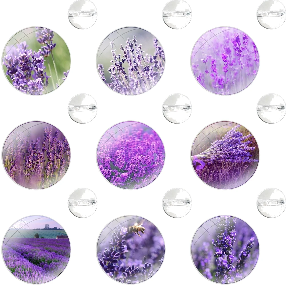 lavender Purple flowers Pins Badge Metal Brooches For Clothes Backpack Decoration gift