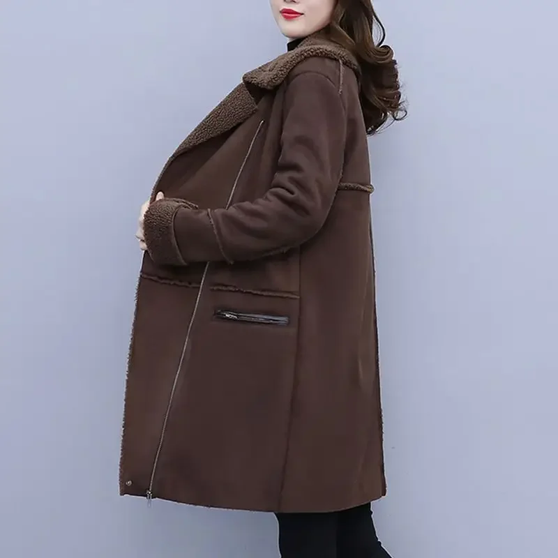 Medium long high-end grand lamb fur one-piece coat for winter large women\'s loose warm long coat