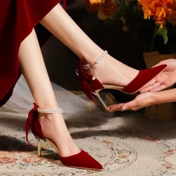 2024 New High Heels Women's Stiletto Heels Fashion Red Chinese Style  Shoes Wedding Shoes Bride  Luxury Shoes
