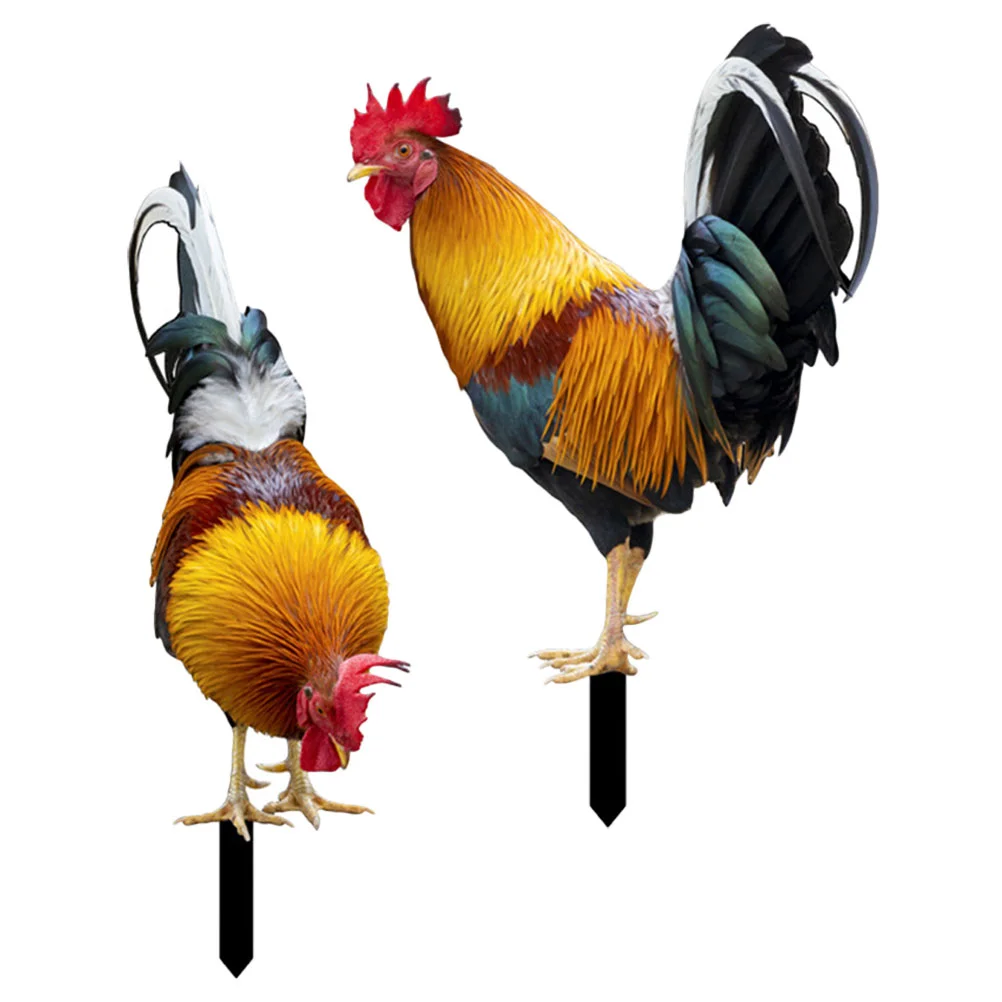 

2 Pcs Outdoor Decor Decorative Garden Inserts Yard Ornaments Chicken Stake Sign Animal for outside