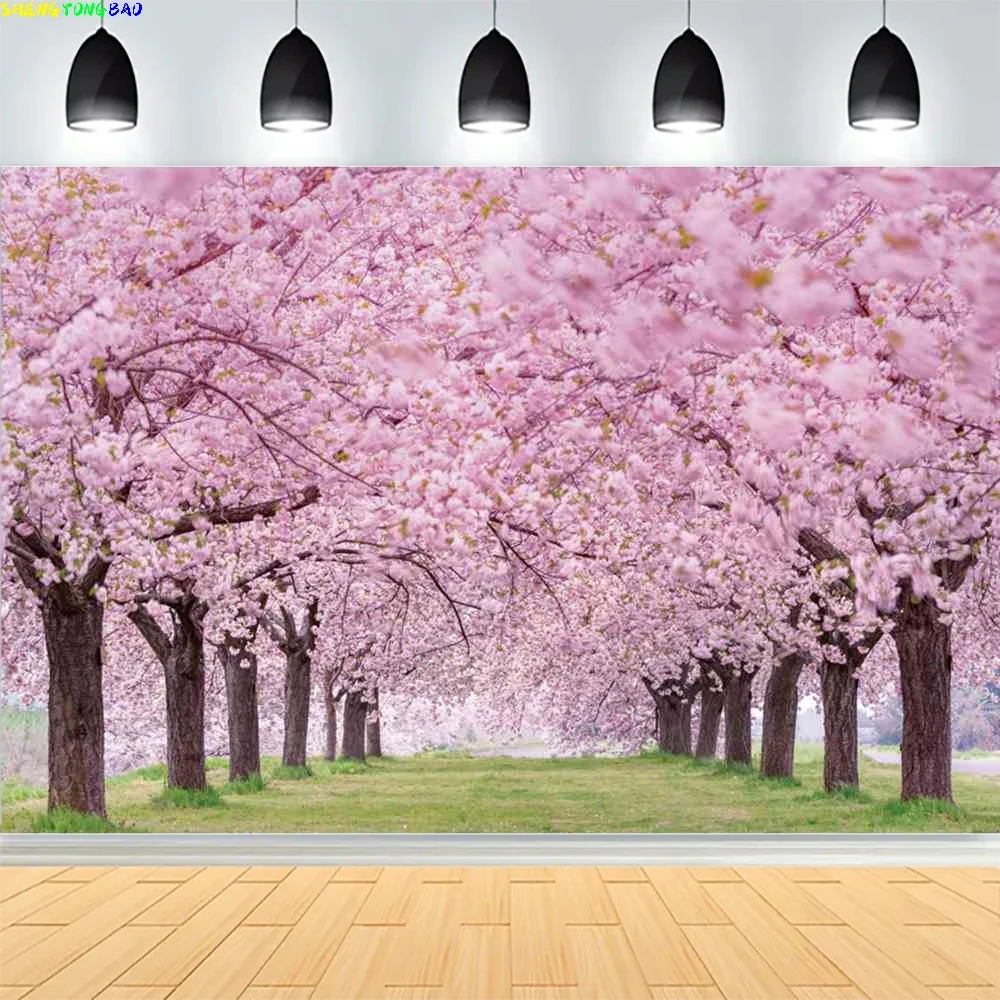 

Spring Forest Garden Photography Backdrop Green Tree River Flower Blossom Home Decorations Props Photo Studio Background CT-01