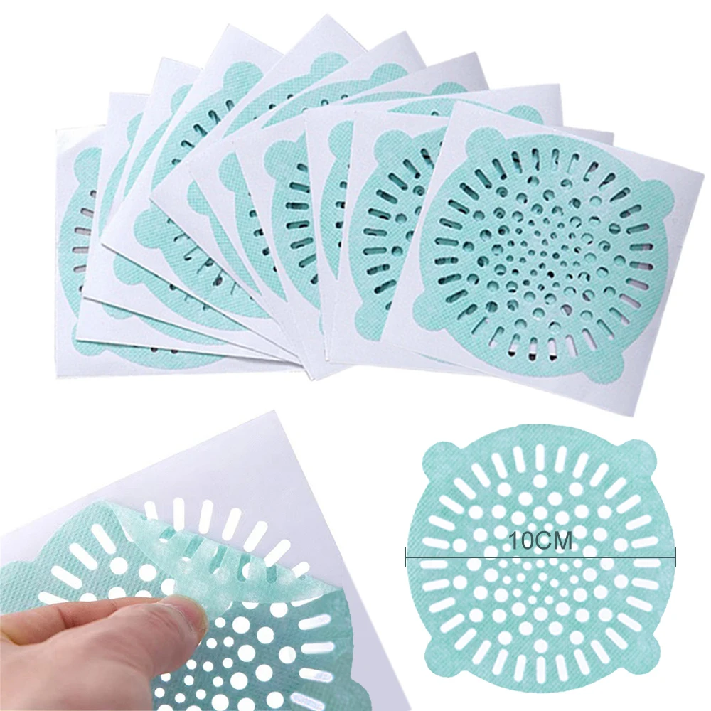 10Pcs Disposable Shower Drain Hair Catcher Strainer Filter Sticker Kitchen Sink Sewer Outfall Stopper Bathroom Floor Drain Cover