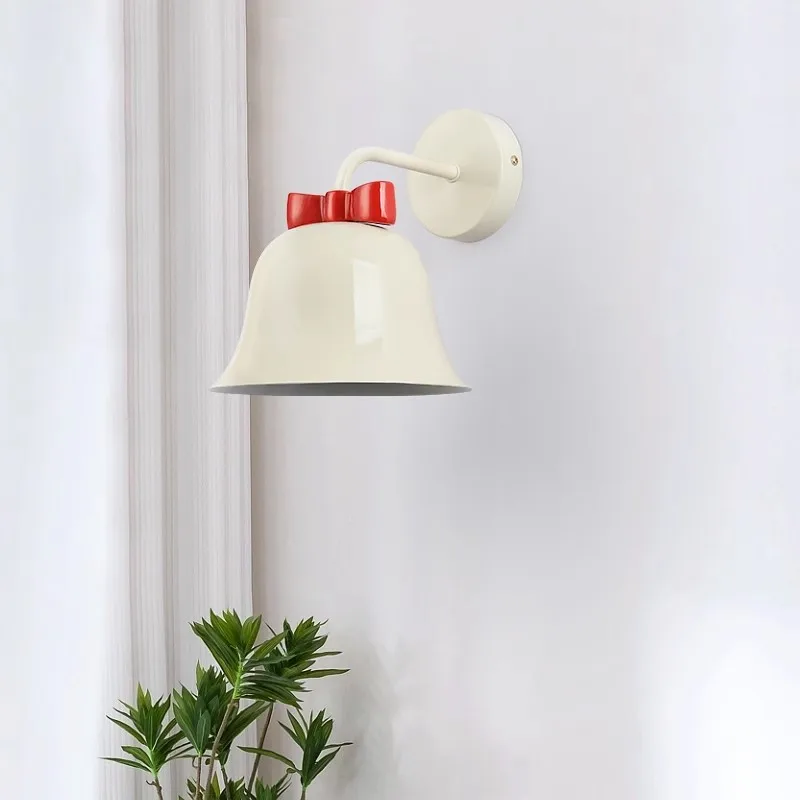 French Cream Style Bow Bell Wall Lamps Children's Room Princess Room Decor Lamp Minimalist Warm Girl Bedroom Bedside Wall Lights