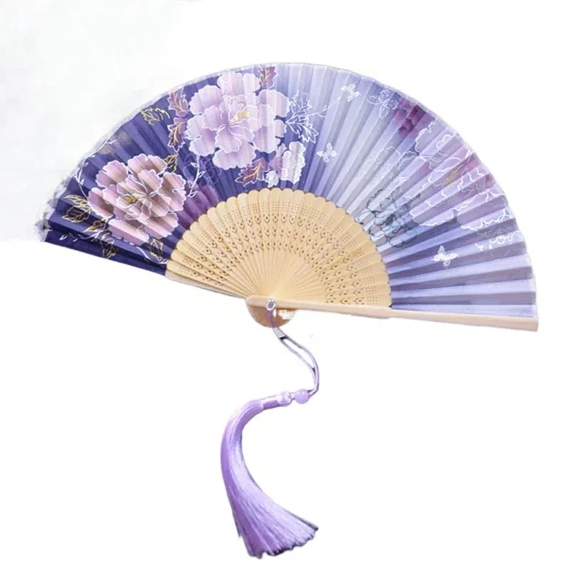 

Ancient Chinese Style Small Dance Fan Summer Portable Hanfu Cheongsam Hand Held Fan Green Bamboo Ribs Single-Sided Folding Fan