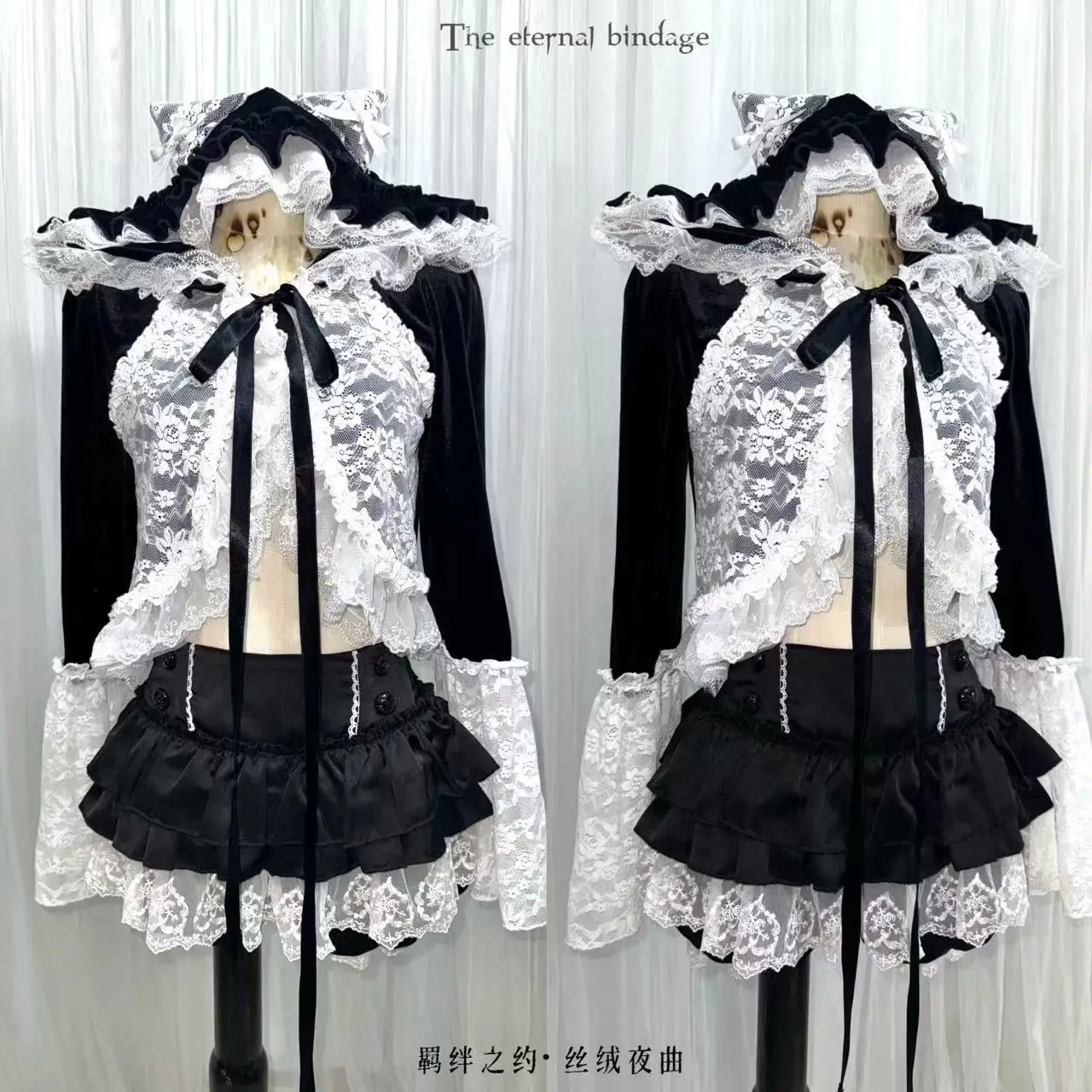 HBreaker New Design Black White Lace Knitted Velour Open Stitch Japanese Kawaii Cute Girls Cat Ear Cardigan Jacket All Match