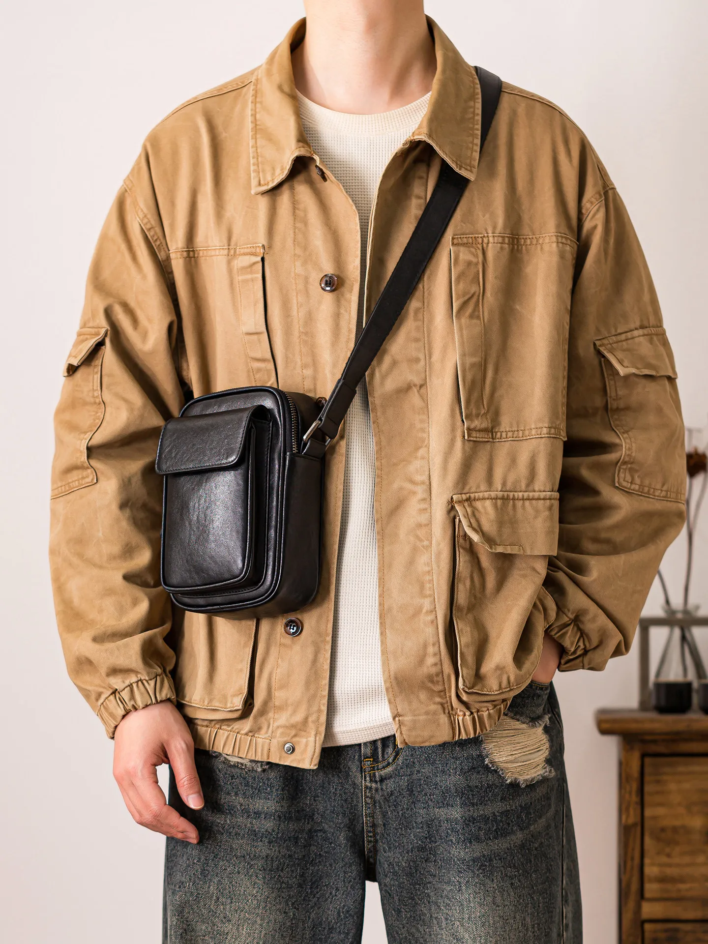 PNDME casual high quality genuine leather men's small phone shoulder bag outdoor daily travel cow leather black crossbody bag