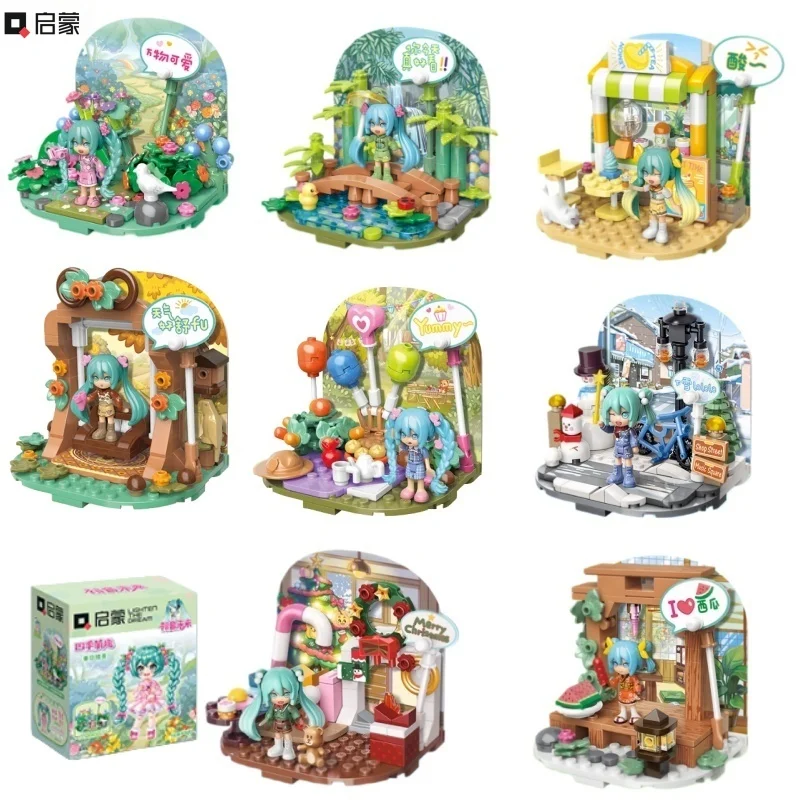 

Строительные блоки Qman Хацунэ Мику, четыре сезона, милая забавная тема, минифигурка, сборка головоломки, креативные декоративные игрушки