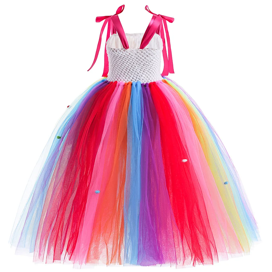 Rainbow Candy Princess Dress Girls Ball Lollipop Purim Costume for Kids with Headband Holiday Birthday Party Clothes Outfits