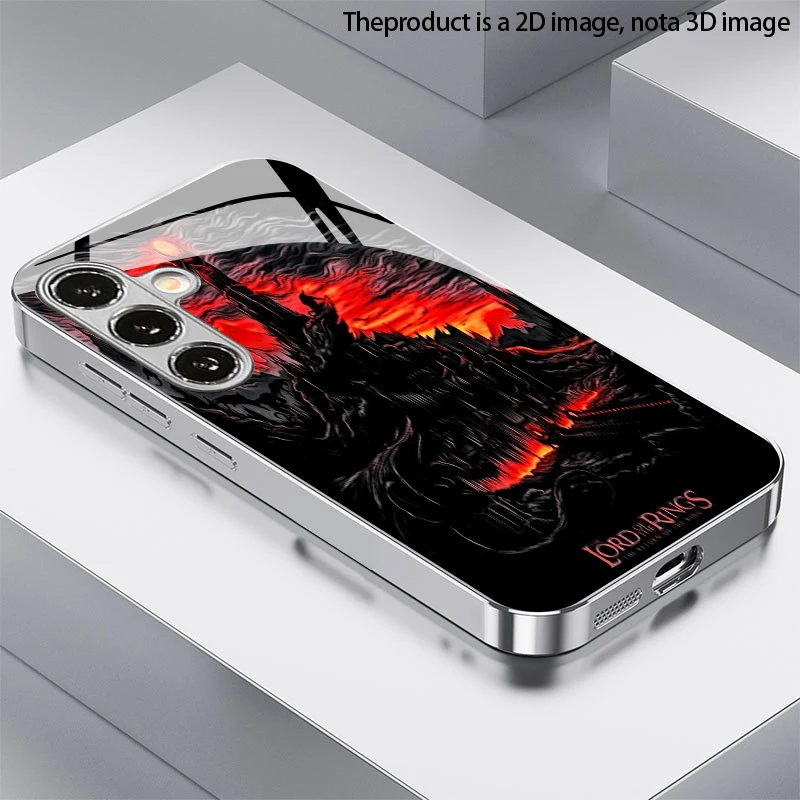 Black Tower Pattern 2D Phone Case for Samsung S26 S25 S24 S23 S22 S21 S20 A56 A36 A16 - Electroplated Glass Protective Cover