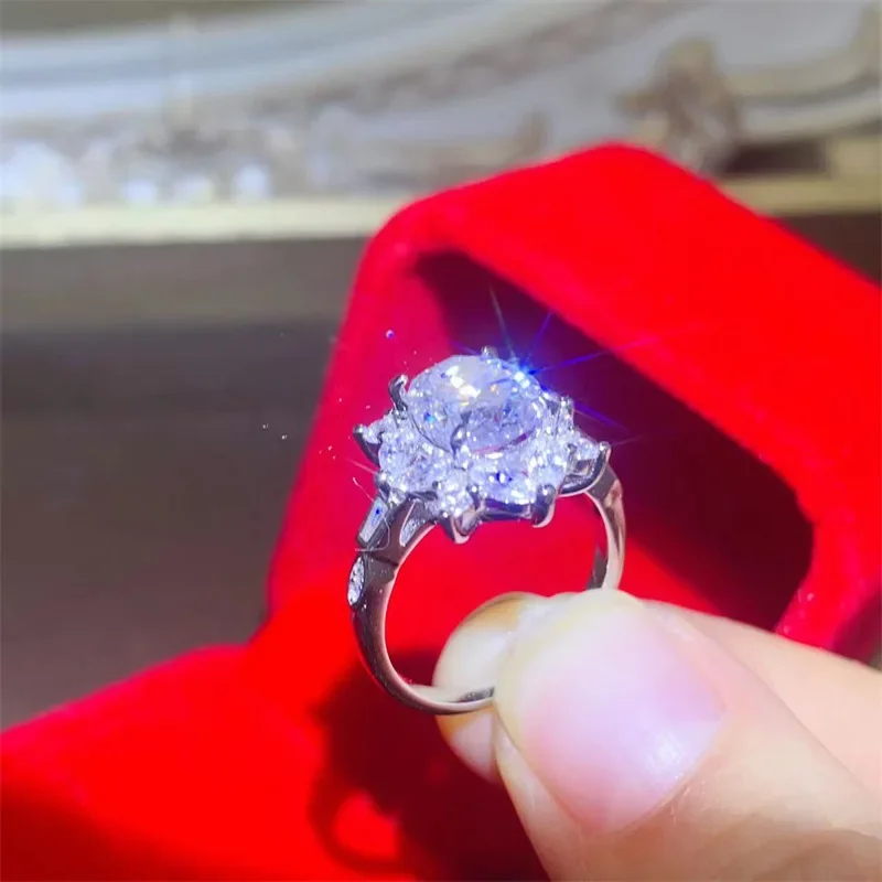 أحجار كريمة من SACE GRA حلقة مويسانيتي معتمدة للنساء ، فضة إسترليني ، خاتم ذهب أبيض عيار 18 قيراط ، لون دي ، 2 قيراط ، مجوهرات راقية