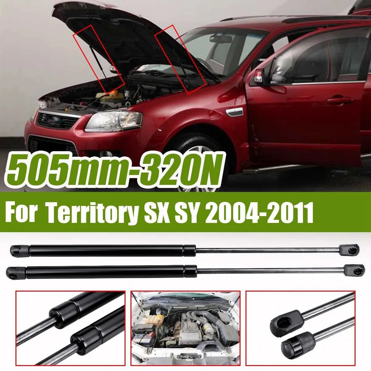 2Pcs Bonnet Gas Shock Struts Lift Support 505mm 320N Shaft for Ford Territory SX SY 2004-2011 Gas Struts Shock