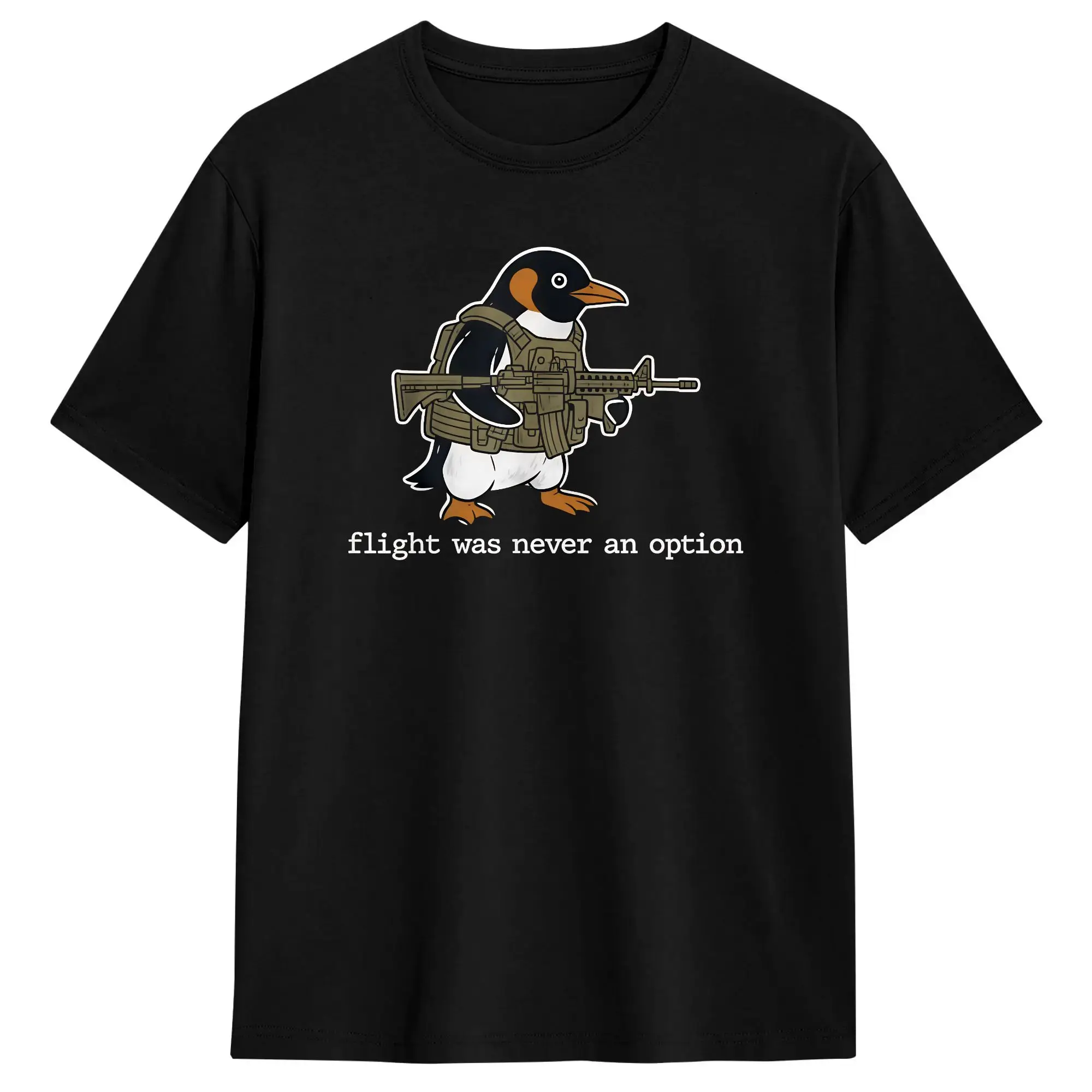 Men's Flight was Never an Option Funny Penguin Meme T Shirts  Pure Cotton Clothes Summer Classic Short Sleeve T Shirt O-Neck